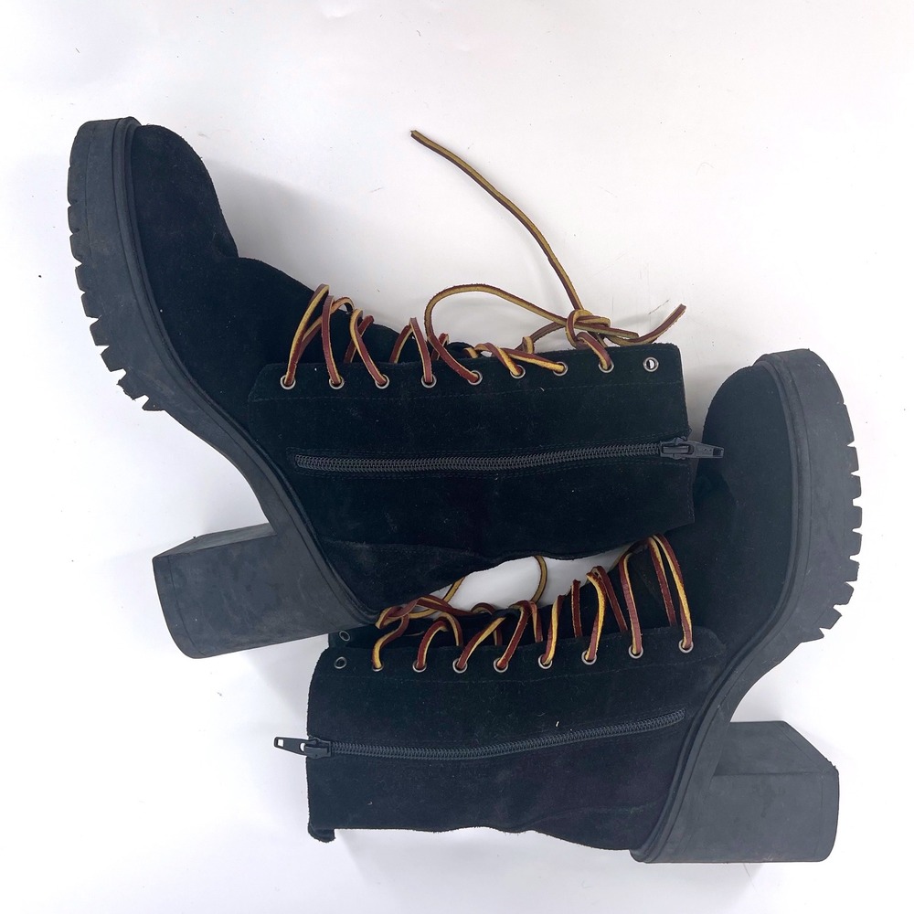 Free People Dylan Boots Black Suede Lace Up Side Zip Size 39 8.5 Womens Combat - Picture 7 of 10